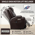 Up To 350Lbs Okin Motor Power Lift Recliner Chair For Elderly, Heavy Duty Motion Mechanism With 8 Point Vibration Massage And Lumbar Heating, Two Cup Holders And Usb Charge Port, Brown White Metal Primary Living Space Heavy Duty Pine Brown Faux Leather