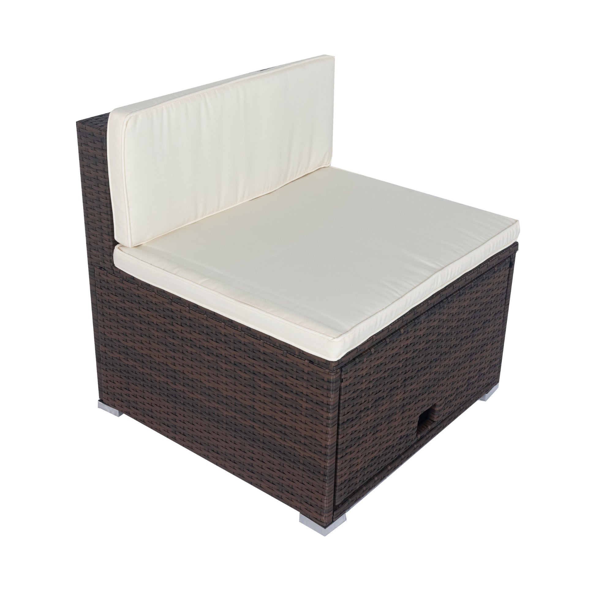 11 Piece Patio Wicker Conversation Set, 10 Seater Patio Sectional Set With 3 Storage Box Under Seat Brown Wicker White Cushion Yes Complete Patio Set Brown Rust Resistant Frame Mildew Resistant Cushion Garden & Outdoor Modern Complete Patio Sets Fiber
