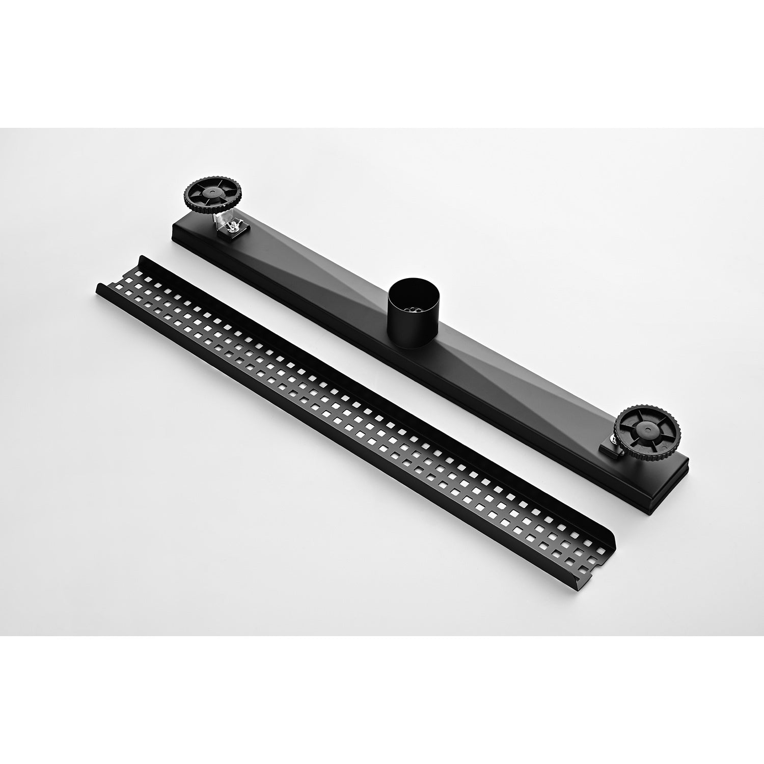 24 Inches Linear Shower Drain, Included Hair Strainer And Leveling Feet Matte Black Stainless Steel