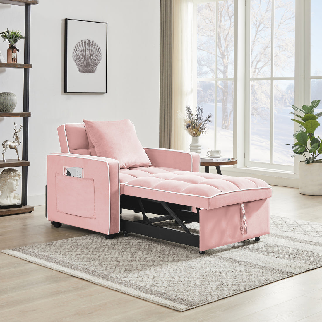 Three In One Sofa Bed Chair Folding Sofa Bed Adjustable Back Into A Sofa Recliner Single Bed Adult Modern Chair Bed Berth Pink White Wood Primary Living Space Medium Duty Eucalyptus 1 Seat Pink Velvet Medium Soft Tufted Back Modern Pillow Top Arms Solid