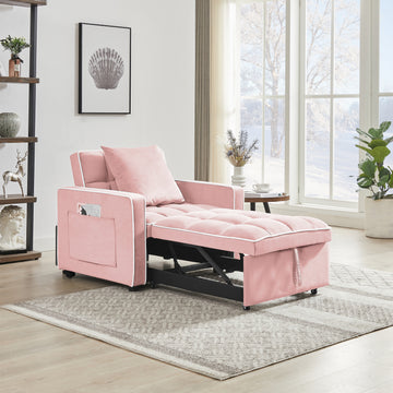 Three In One Sofa Bed Chair Folding Sofa Bed Adjustable Back Into A Sofa Recliner Single Bed Adult Modern Chair Bed Berth Pink White Wood Primary Living Space Medium Duty Eucalyptus 1 Seat Pink Velvet Medium Soft Tufted Back Modern Pillow Top Arms Solid