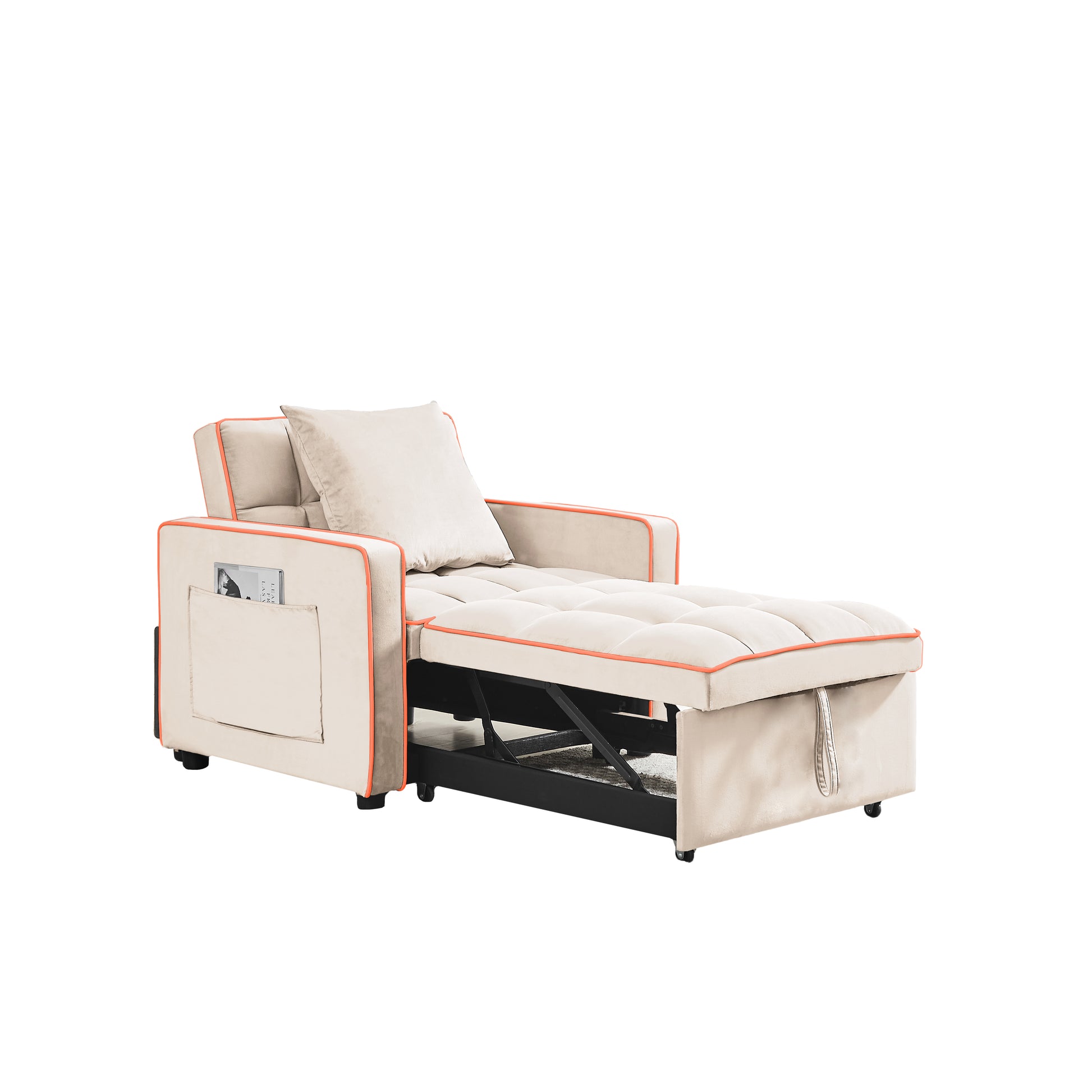 Three In One Sofa Bed Chair Folding Sofa Bed Adjustable Back Into A Sofa Recliner Single Bed Adult Modern Chair Bed Berth Creamy White White Wood Primary Living Space Medium Duty Eucalyptus 1 Seat Creamy White Velvet Medium Soft Tufted Back Modern Pillow