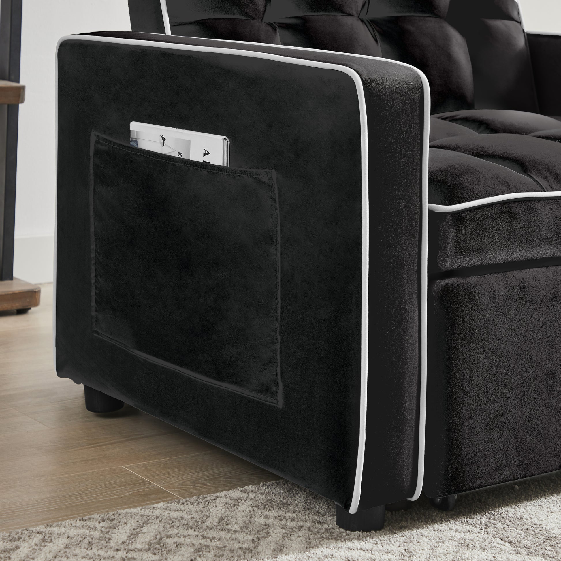 Three In One Sofa Bed Chair Folding Sofa Bed Adjustable Back Into A Sofa Recliner Single Bed Adult Modern Chair Bed Berth Black White Wood Primary Living Space Medium Duty Eucalyptus 1 Seat Black Velvet Medium Soft Tufted Back Modern Pillow Top Arms