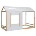 Twin Size House Platform With Roof And Windowwhite Natural Box Spring Not Required Twin Natural White Wood Bedroom Pine