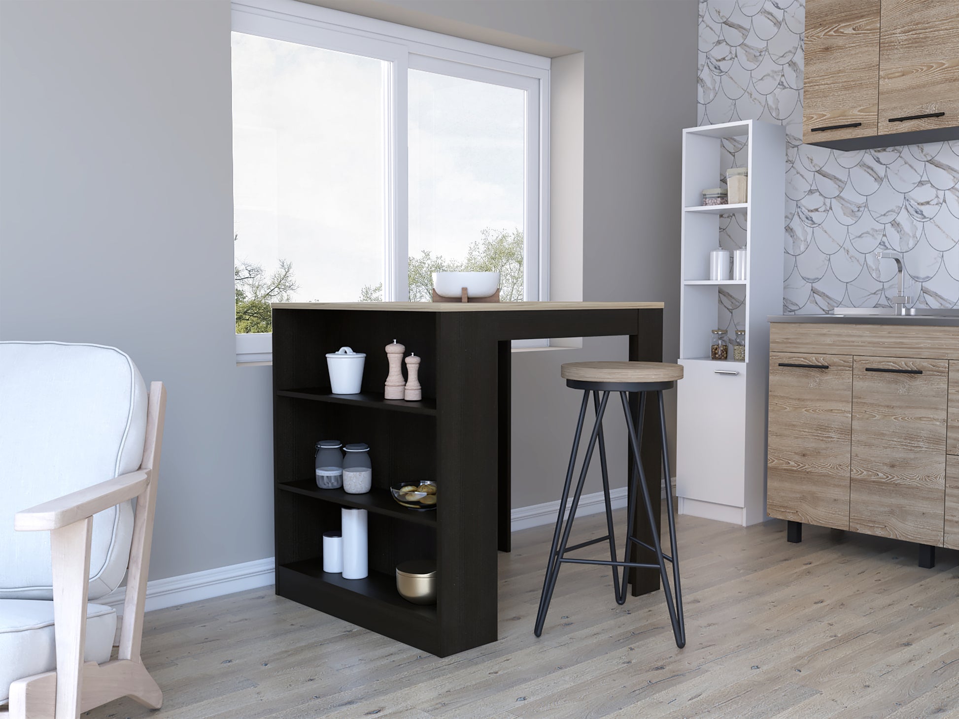 Kitchen Counter Dining Table Toledo, Kitchen, Black Pine Multicolor Particle Board Particle Board