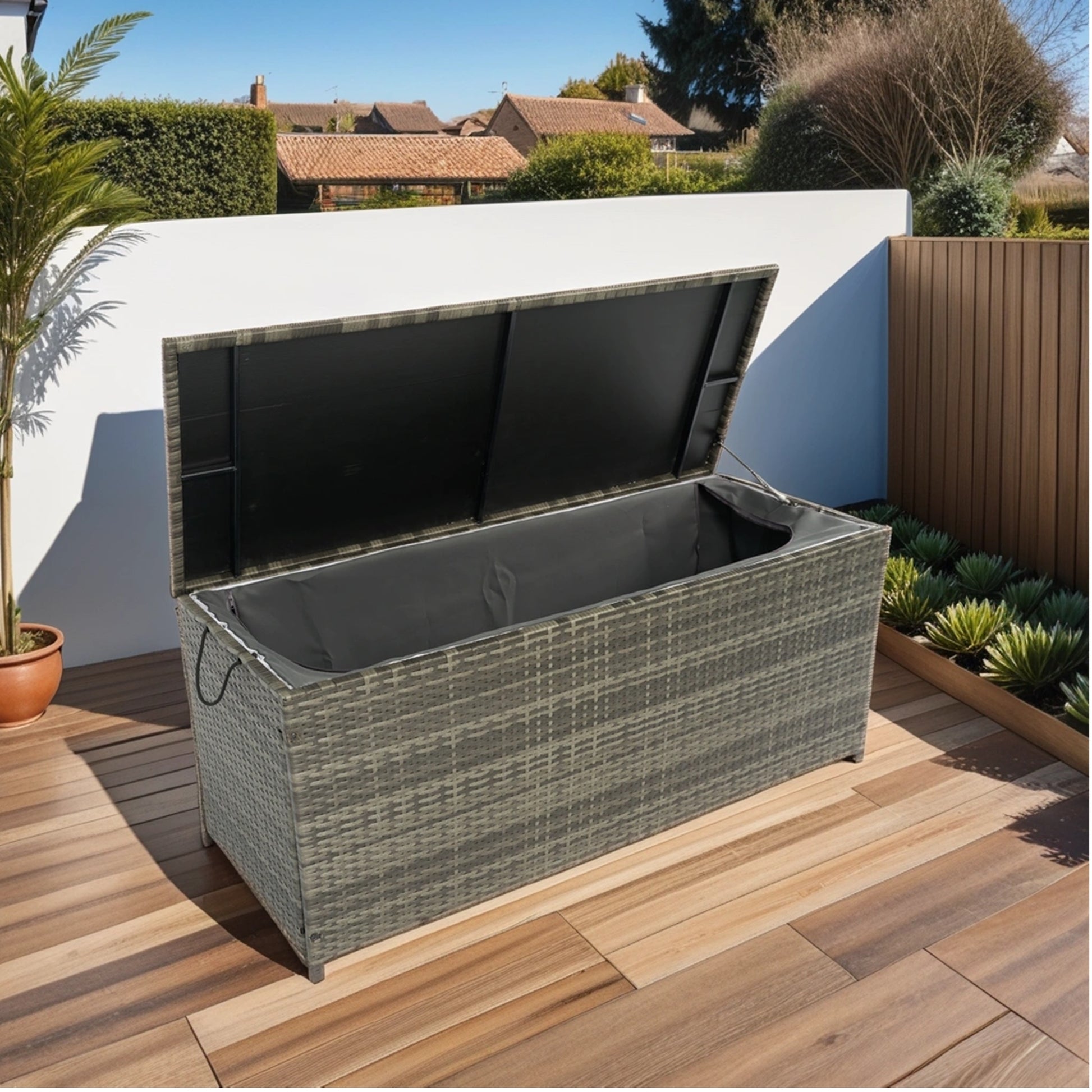 Outdoor Storage Box, 113 Gallon Wicker Patio Deck Boxes With Lid, Outdoor Cushion Storage For Kids Toys, Pillows, Towel Grey Wicker No Grey Rust Resistant Frame Mildew Resistant Cushion Garden & Outdoor Rattan Waterproof Fabric Metal