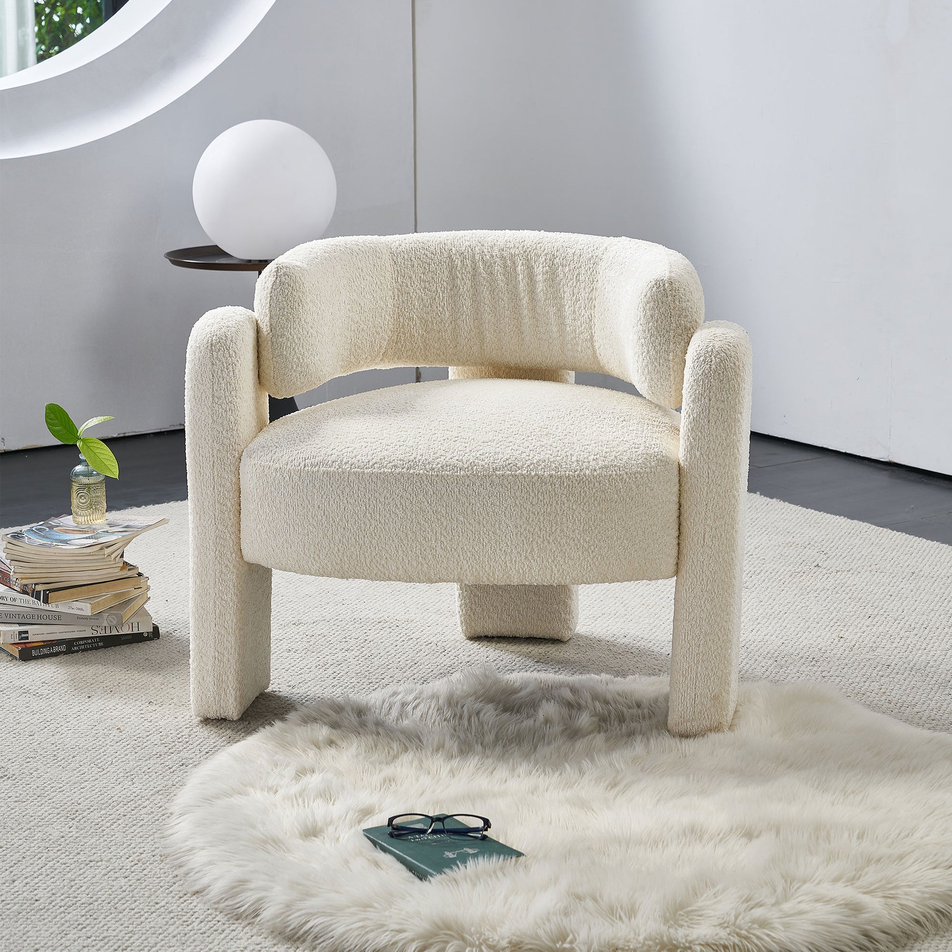 34.65" Wide Boucle Upholstery Accent Chair Beige Beige Primary Living Space Modern Foam Boucle