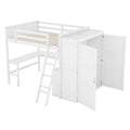 Full Size Loft Bed With Desk, Shelves And Wardrobe White White Solid Wood