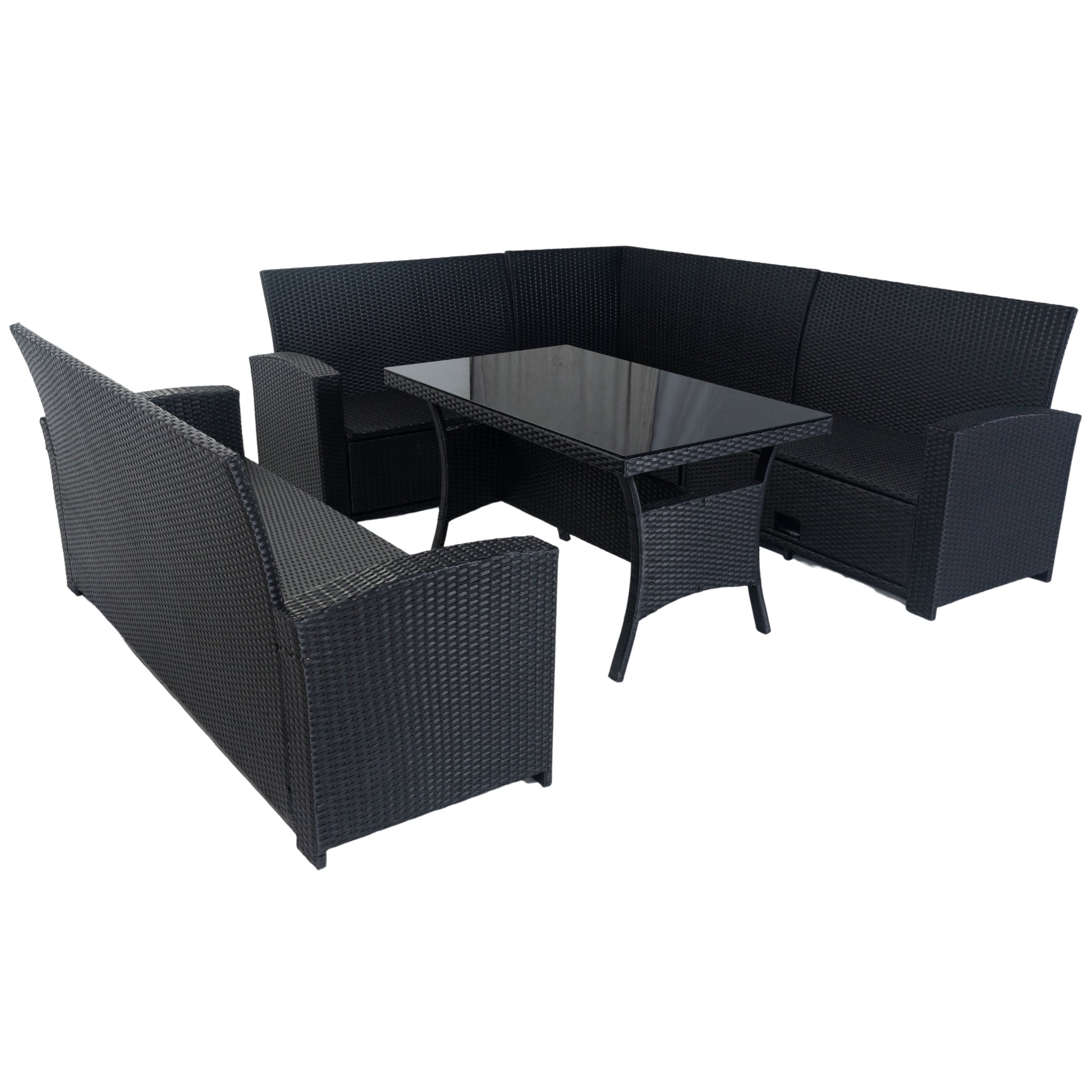 5 Piece Patio Wicker Outdoor Sectional Set 9 Seater Conversation Set With 3 Storage Under Seat Black Wicker Dark Grey Cushion Yes Complete Patio Set Black Rust Resistant Frame Mildew Resistant Cushion Garden & Outdoor Modern Complete Patio Sets Fiber