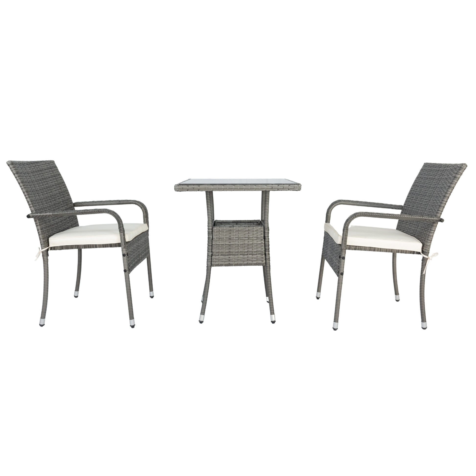 3 Piece Patio Wicker Conversation Set Grey Wicker White Cushion Yes Sectional Grey Rust Resistant Frame Mildew Resistant Cushion Garden & Outdoor Modern 2 Person Seating Group Fiber Foam Pads Rattan Metal