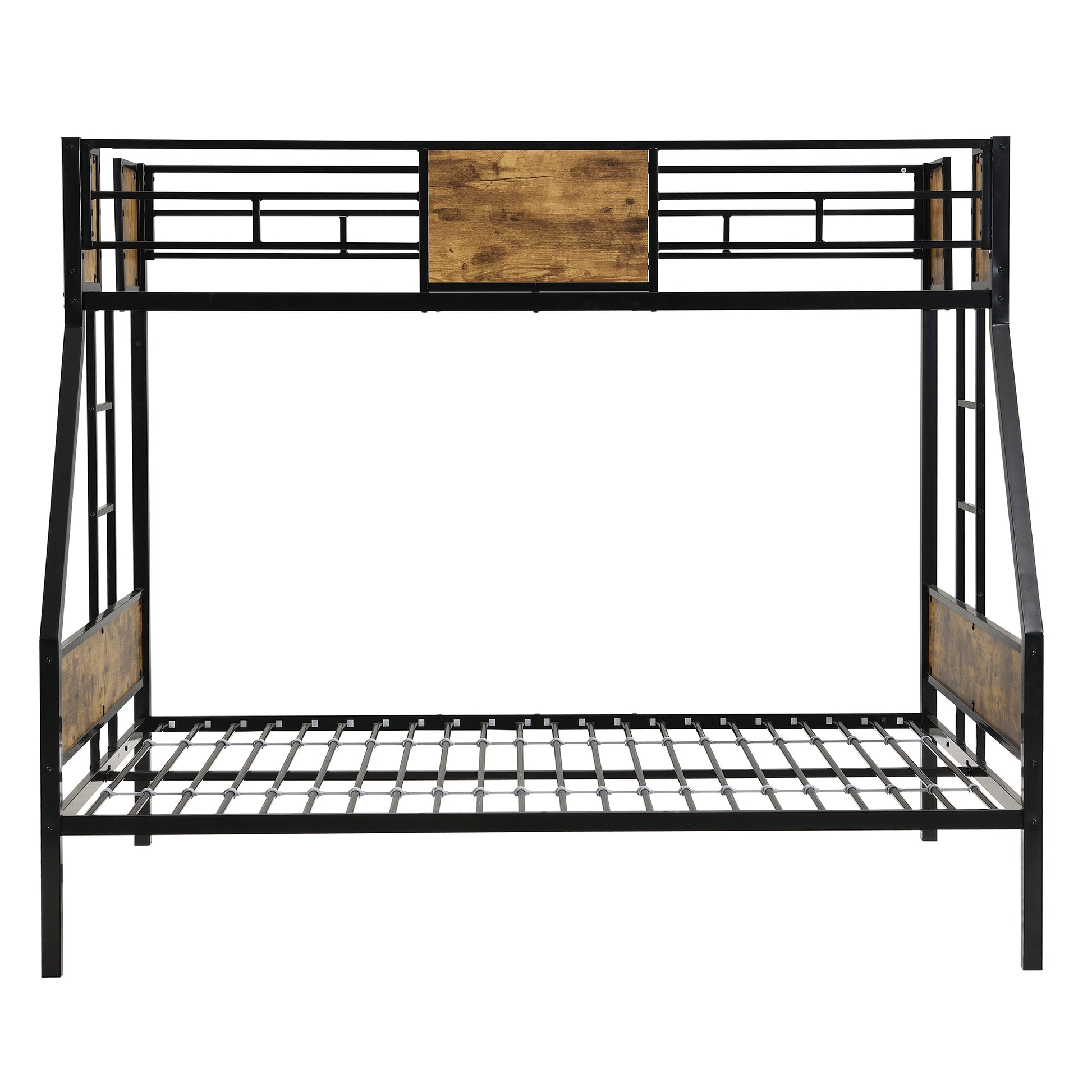 Twin Over Full Metal Bunk Bed With 2 Side Ladder And Full Length Guardrail, No Box Spring Needed, Large Under Bed Storage, Easy Assembleblack & Brown Black Brown Mdf Metal