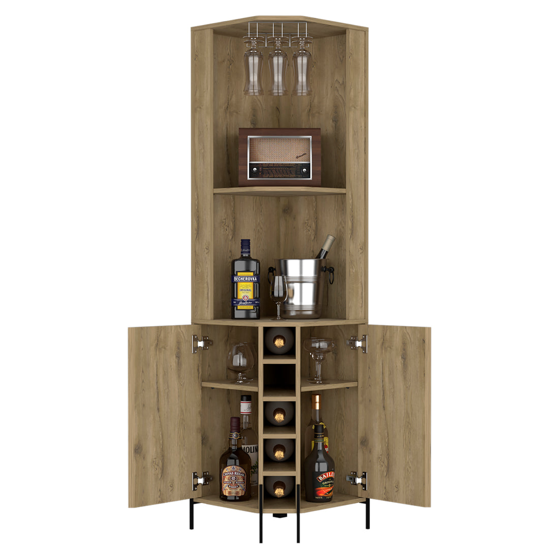 Corner Bar Cabinet Shopron, Living Room, Aged Oak Beige Particle Board Particle Board