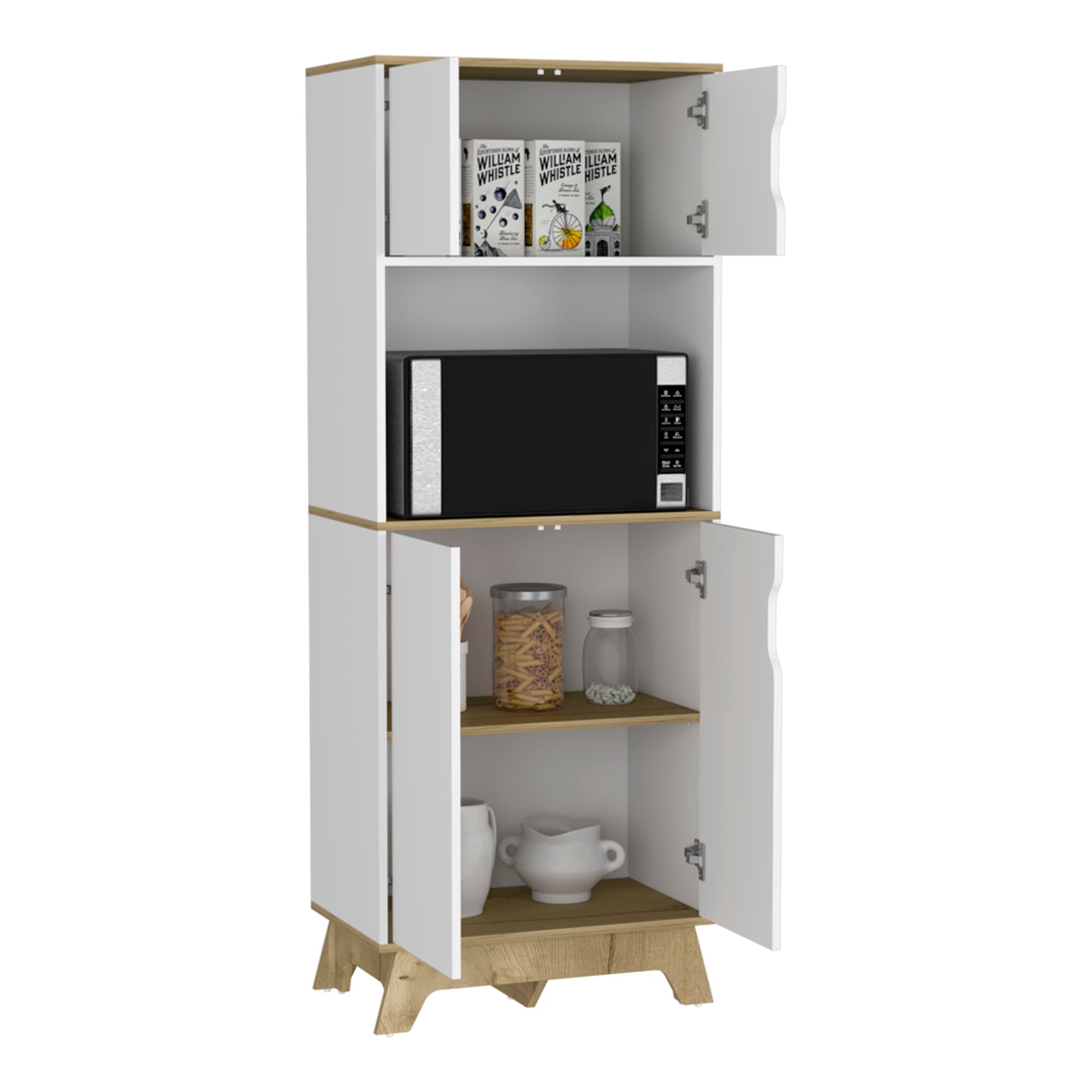 Microwave Tall Cabinet Wallas, Kitchen, Light Oak White Light Oak Particle Board Particle Board