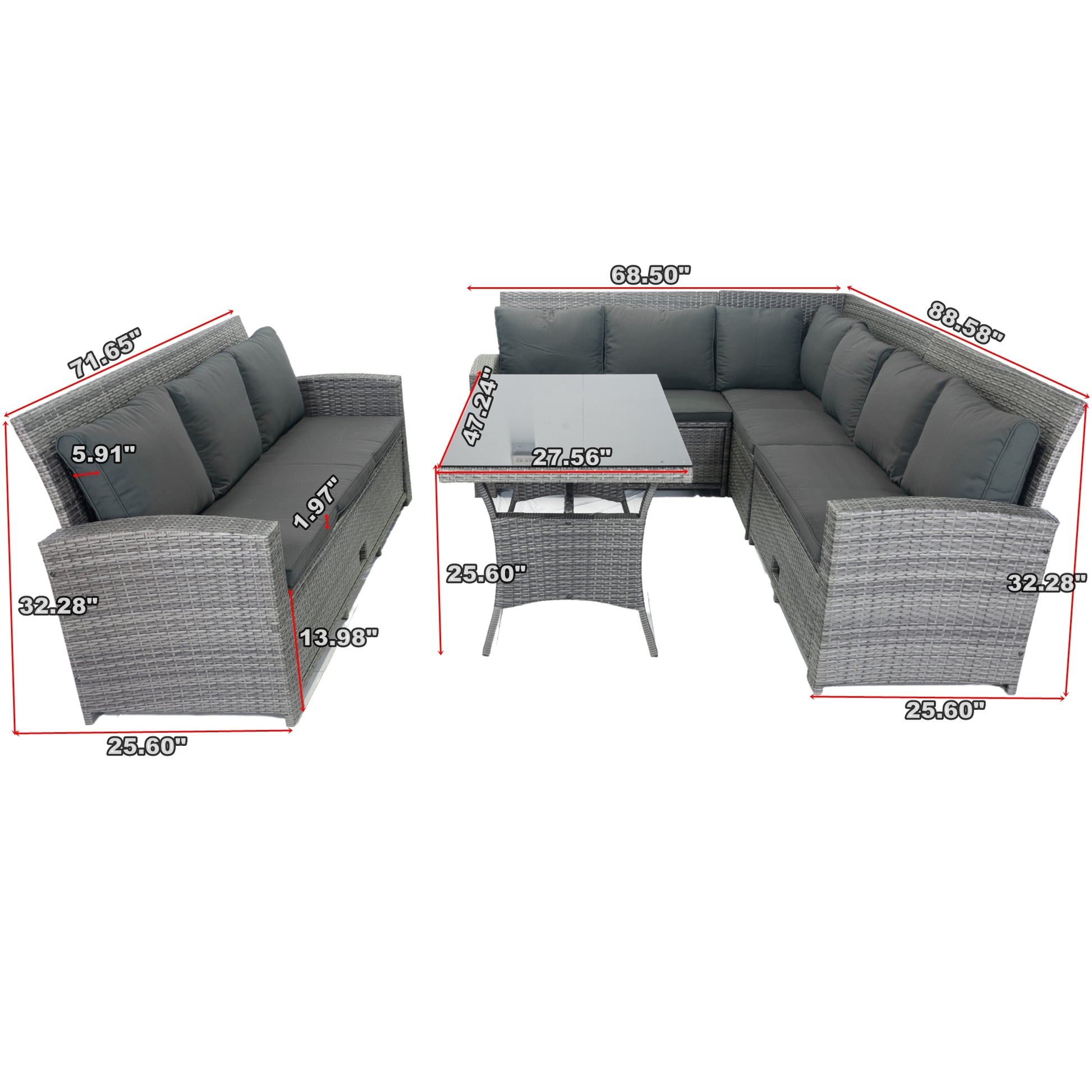 5 Piece Patio Wicker Outdoor Sectional Set 9 Seater Conversation Set With 3 Storage Under Seat Grey Wicker Dark Grey Cushion Yes Complete Patio Set Grey Rust Resistant Frame Mildew Resistant Cushion Garden & Outdoor Modern Complete Patio Sets Fiber Foam