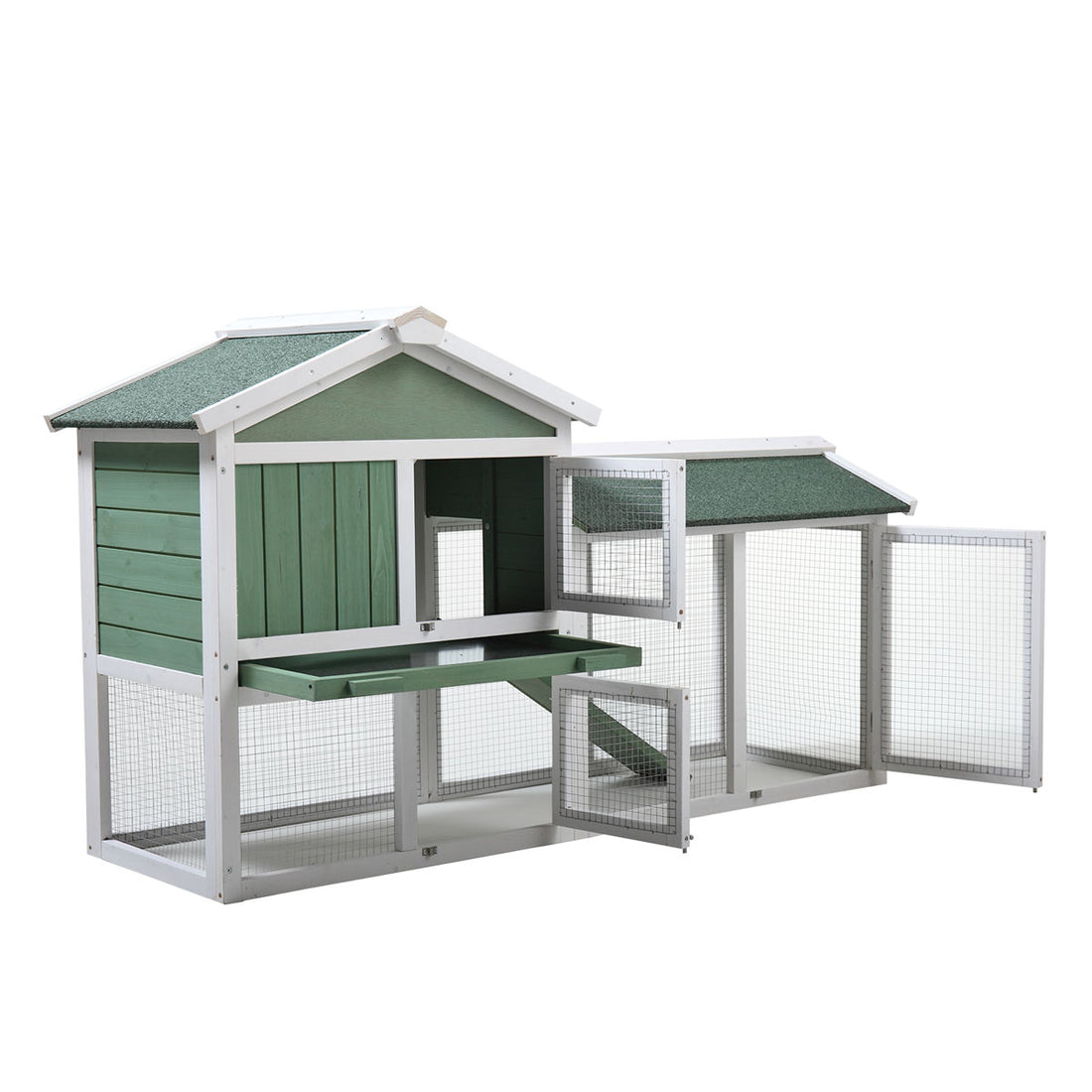 Large Wooden Rabbit Hutch Indoor And Outdoor Bunny Cage With A Removable Tray And A Waterproof Roof, Grey Green White Green Wood