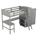 Twin Size Loft Bed With Desk, Shelves And Wardrobe Gray Gray Solid Wood