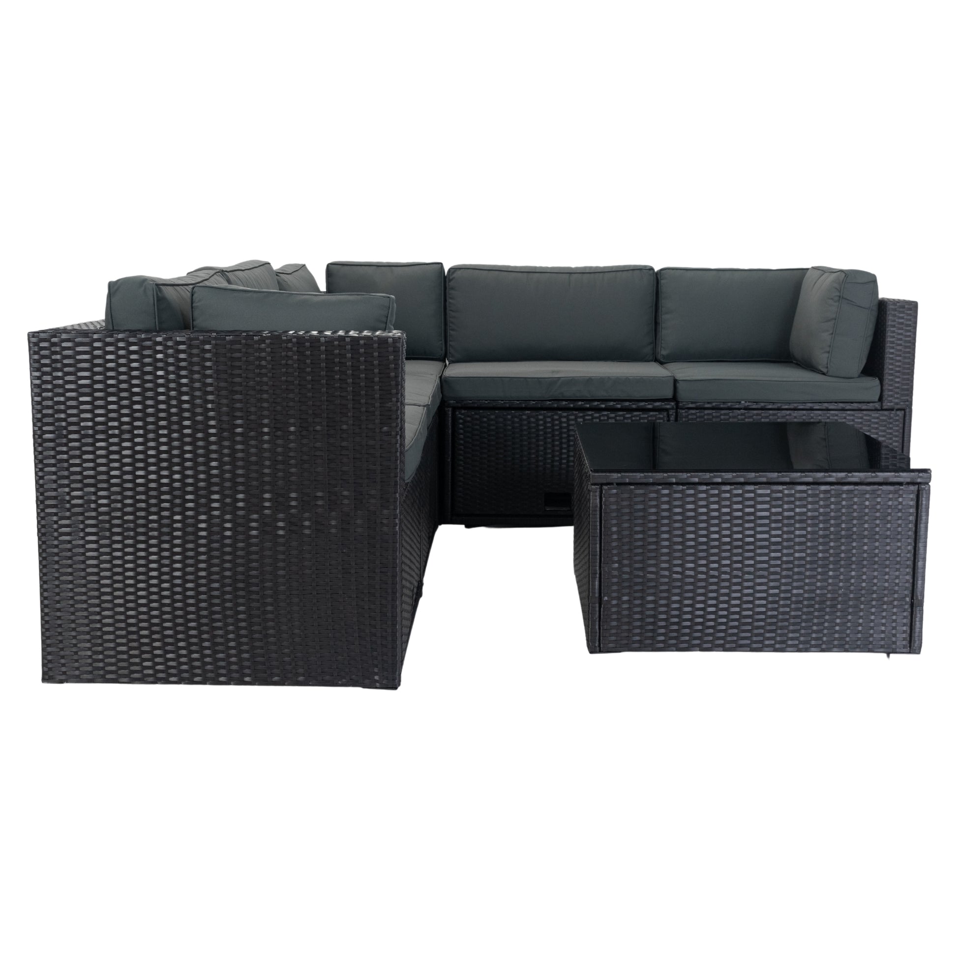 6 Pieces Pe Rattan Sectional Outdoor Furniture Cushioned Sofa Set With 3 Storage Under Seat Black Wicker Dark Grey Cushion Yes Complete Patio Set Black Rust Resistant Frame Mildew Resistant Cushion Garden & Outdoor Modern Complete Patio Sets Fiber Foam