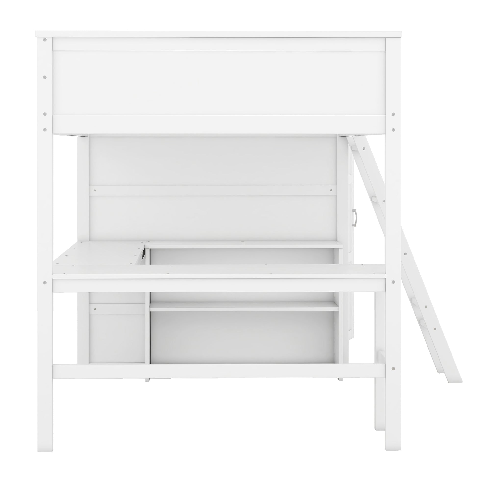 Full Size Loft Bed With Desk, Shelves And Wardrobe White White Solid Wood