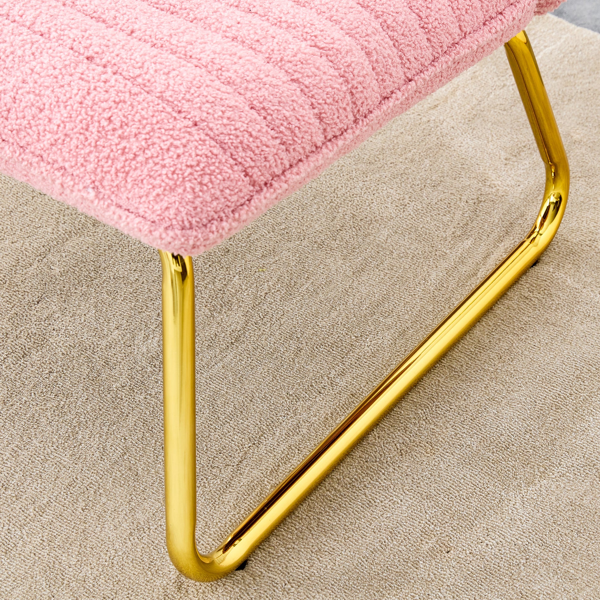 Modern Minimalist Pink Plush Fabric Single Person Sofa Chair With Golden Metal Legs. Suitable For Living Room, Bedroom, Club, Comfortable Cushioned Single Person Leisure Sofa Pink Plush