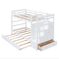 Twin Over Twin Bunk Bed With Trundle And Staircase,White Old Sku:Lt000068Aak White Solid Wood