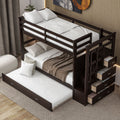 Twin Over Twin Bunk Bed With Trundle And Staircase,Espresso Old Sku:Lt000068Aap Espresso Solid Wood