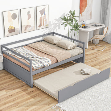 Twin Size Wood Daybed With Twin Size Trundle, Gray Box Spring Not Required Twin Gray Wood Solid Wood Mdf