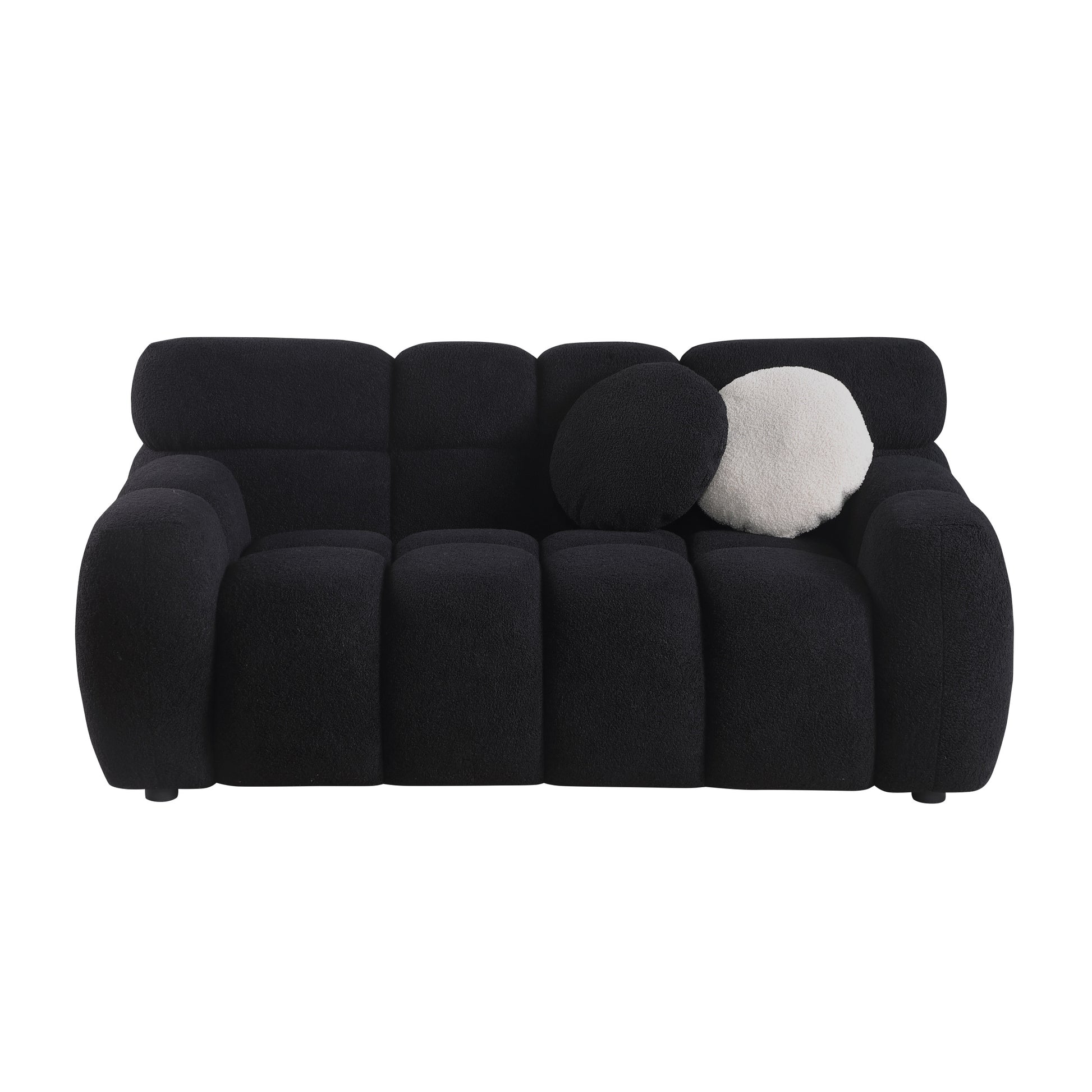 64.96 Length ,35.83" Deepth ,Human Body Structure For Usa People, Marshmallow Sofa,Boucle Sofa ,2 Seater, Beige Boucle Black Light Brown Wood Primary Living Space Medium Soft Split Back Eucalyptus Rolled Arms Boucle 3 Seat