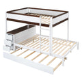 Full Over Full Bunk Bed With Twin Size Trundle, Storage And Desk, White Walnut White Walnut Solid Wood