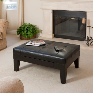 Chatham Ottoman With Drawer Black Pu