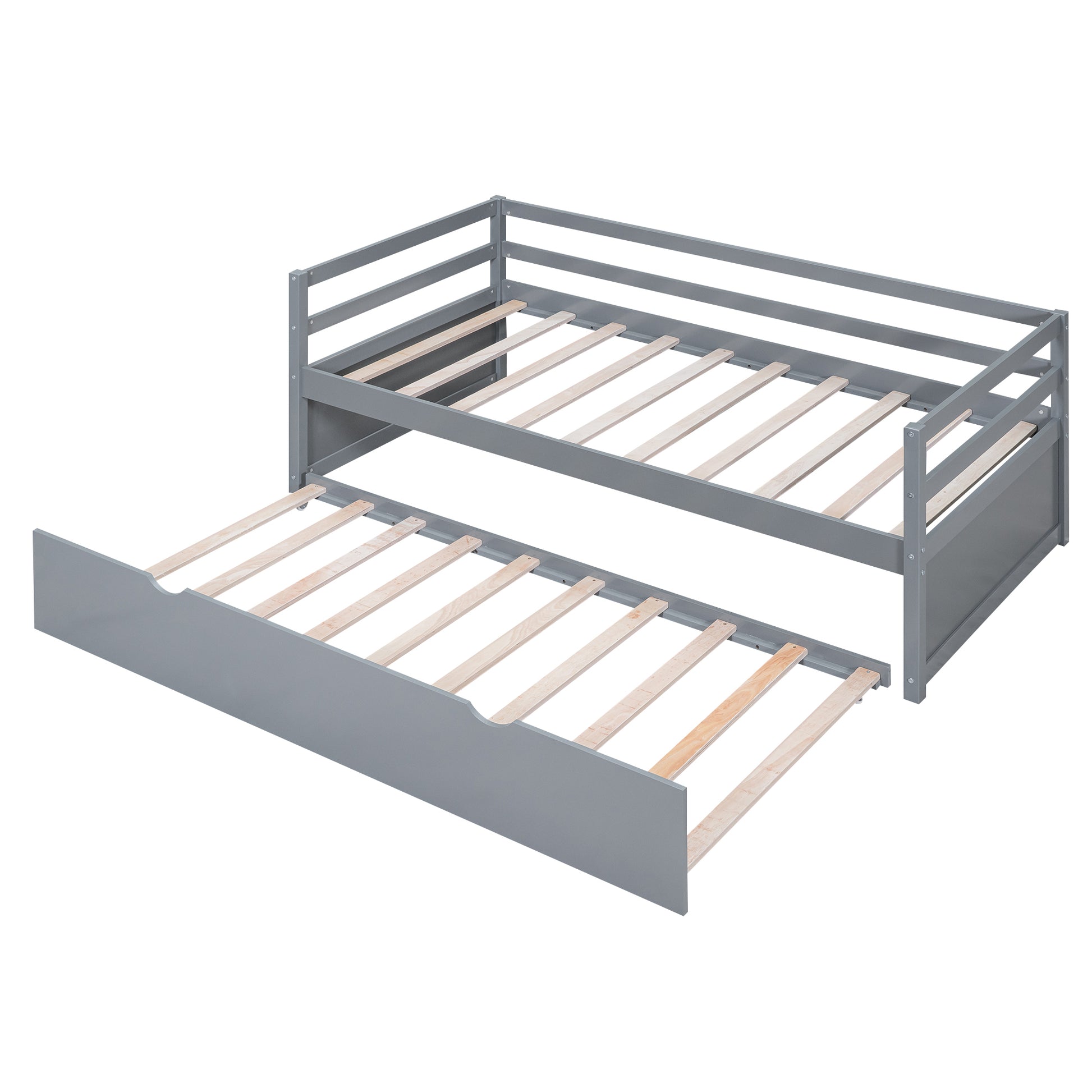 Twin Size Wood Daybed With Twin Size Trundle, Gray Box Spring Not Required Twin Gray Wood Solid Wood Mdf