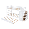 Twin Over Twin Bunk Bed With Trundle And Staircase,White Old Sku:Lt000068Aak White Solid Wood