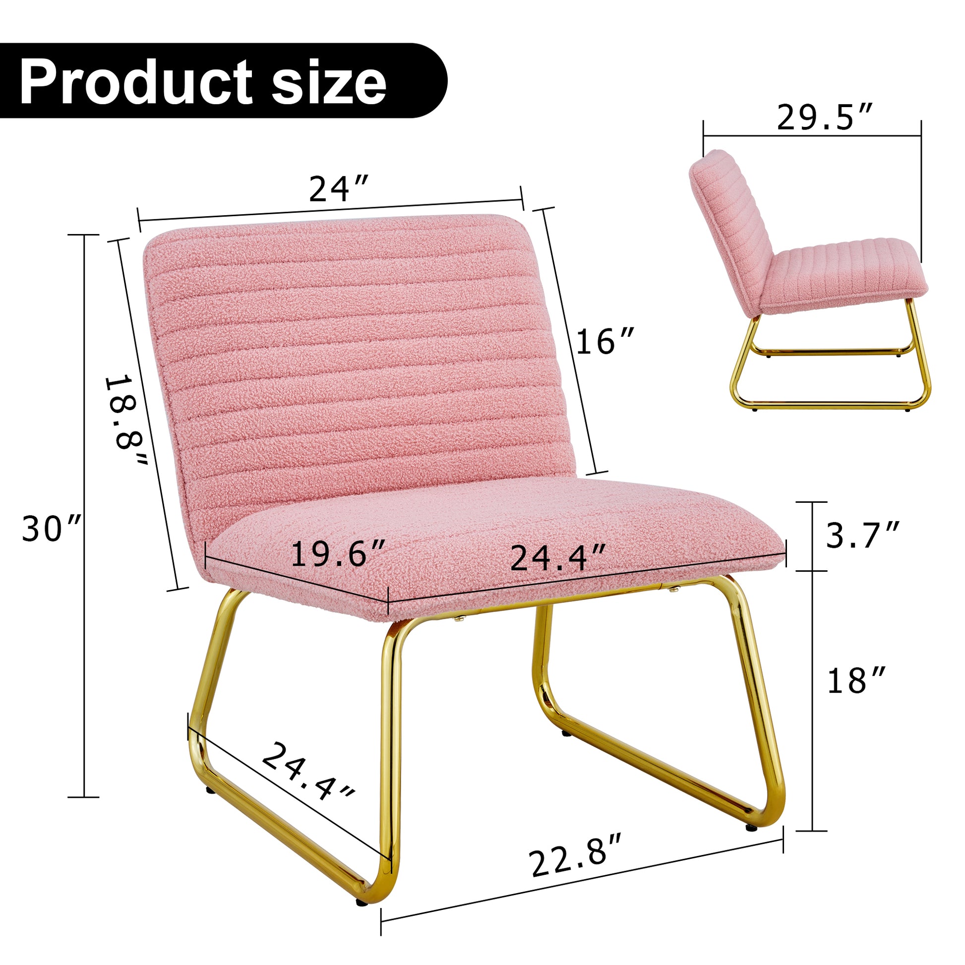 Modern Minimalist Pink Plush Fabric Single Person Sofa Chair With Golden Metal Legs. Suitable For Living Room, Bedroom, Club, Comfortable Cushioned Single Person Leisure Sofa Pink Plush