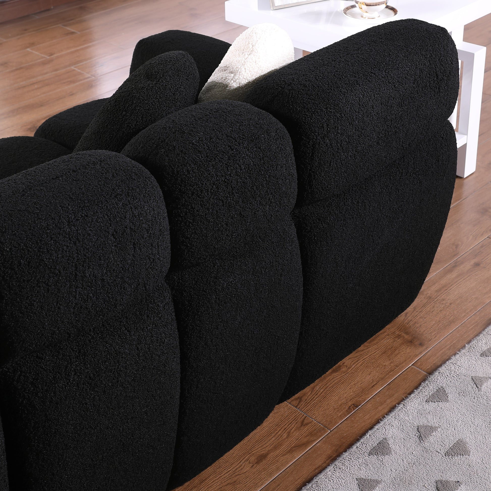 64.96 Length ,35.83" Deepth ,Human Body Structure For Usa People, Marshmallow Sofa,Boucle Sofa ,2 Seater, Beige Boucle Black Light Brown Wood Primary Living Space Medium Soft Split Back Eucalyptus Rolled Arms Boucle 3 Seat