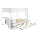 Full Over Full Bunk Bed With Twin Size Trundle, Storage And Desk, White White Solid Wood