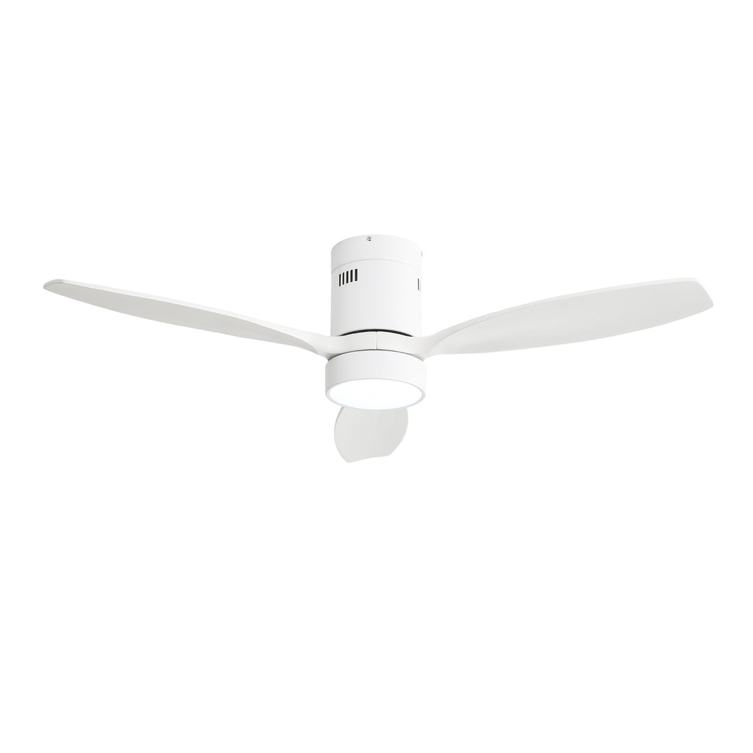 52 Inch Indoor Outdoor Ceiling Fan Solid Wood Fan Blade Noiseless Reversible Motor Remote Control With Light White Metal & Wood