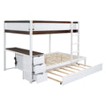 Full Over Full Bunk Bed With Twin Size Trundle, Storage And Desk, White Walnut White Walnut Solid Wood