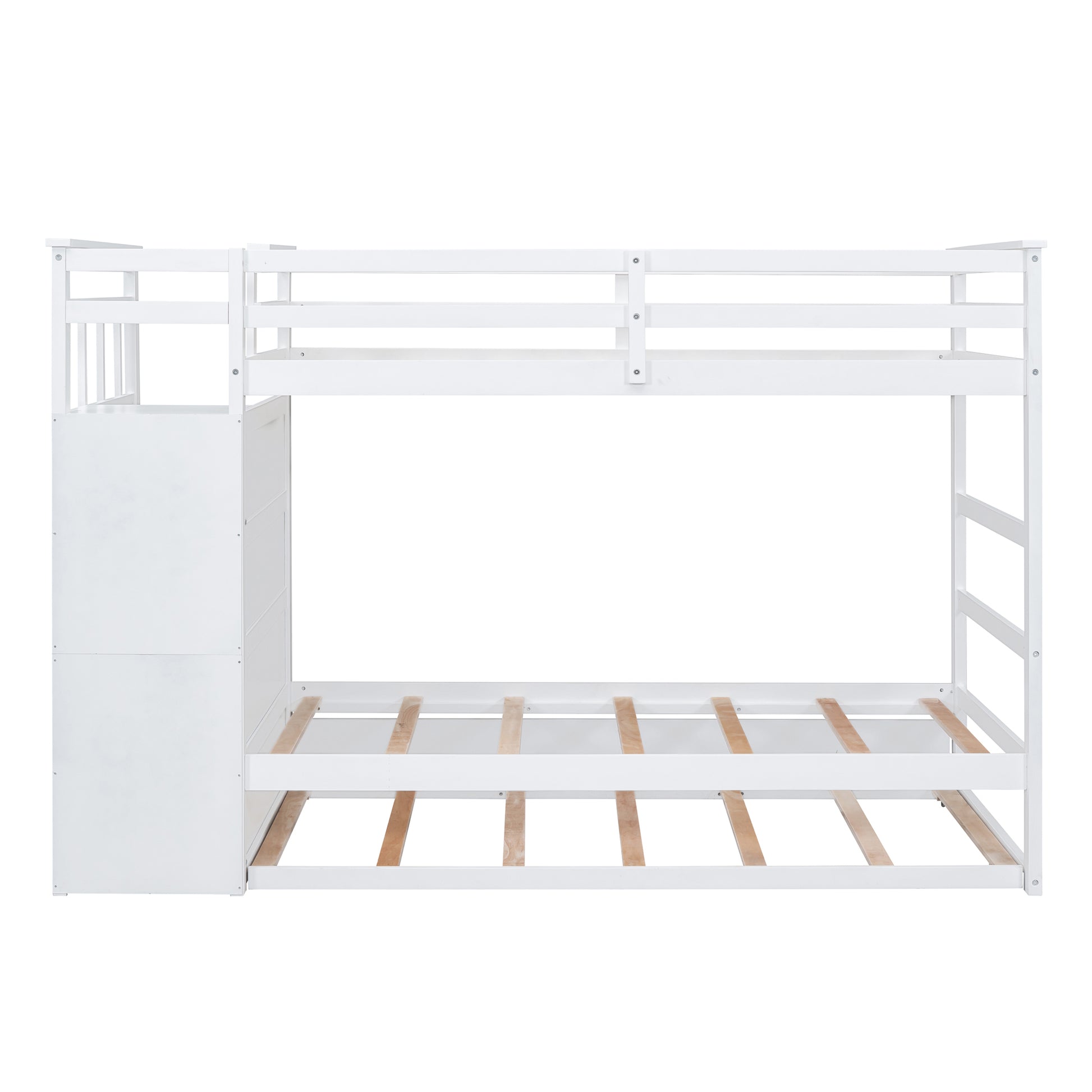 Twin Over Twin Bunk Bed With Trundle And Staircase,White Old Sku:Lt000068Aak White Solid Wood