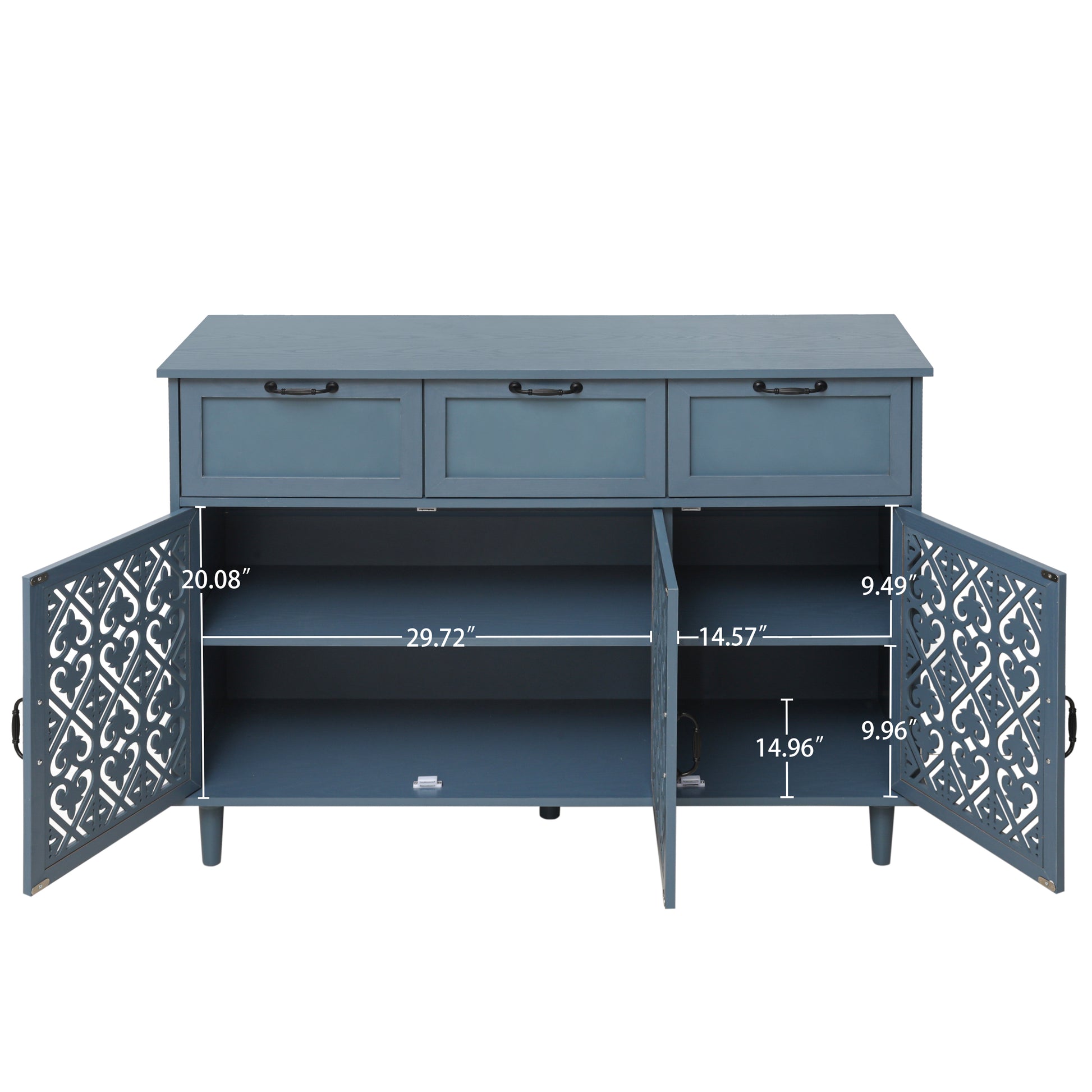 3 Door 3 Drawer Cabinet, American Furniture, Suitable For Bedroom, Living Room, Study Blue Particle Board