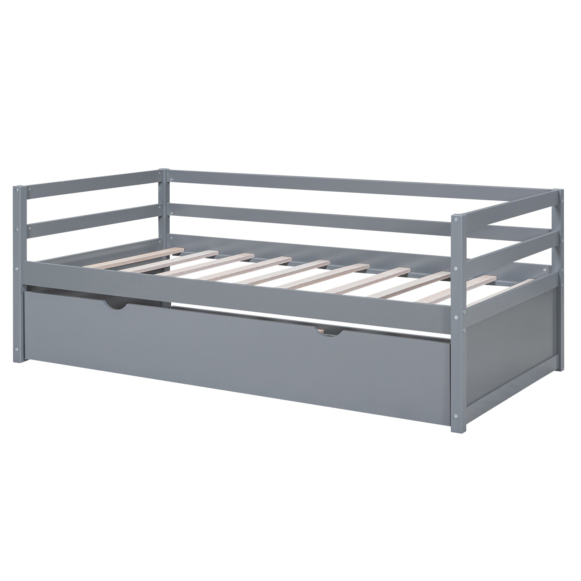 Twin Size Wood Daybed With Twin Size Trundle, Gray Box Spring Not Required Twin Gray Wood Solid Wood Mdf