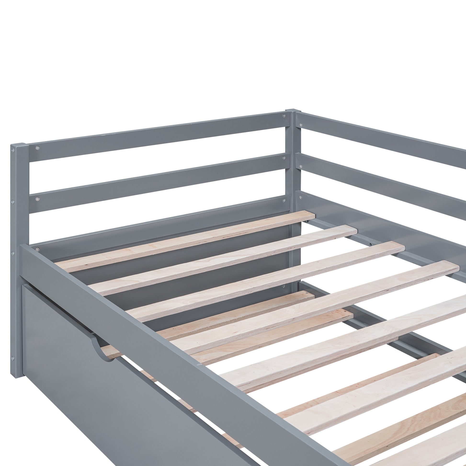 Twin Size Wood Daybed With Twin Size Trundle, Gray Box Spring Not Required Twin Gray Wood Solid Wood Mdf