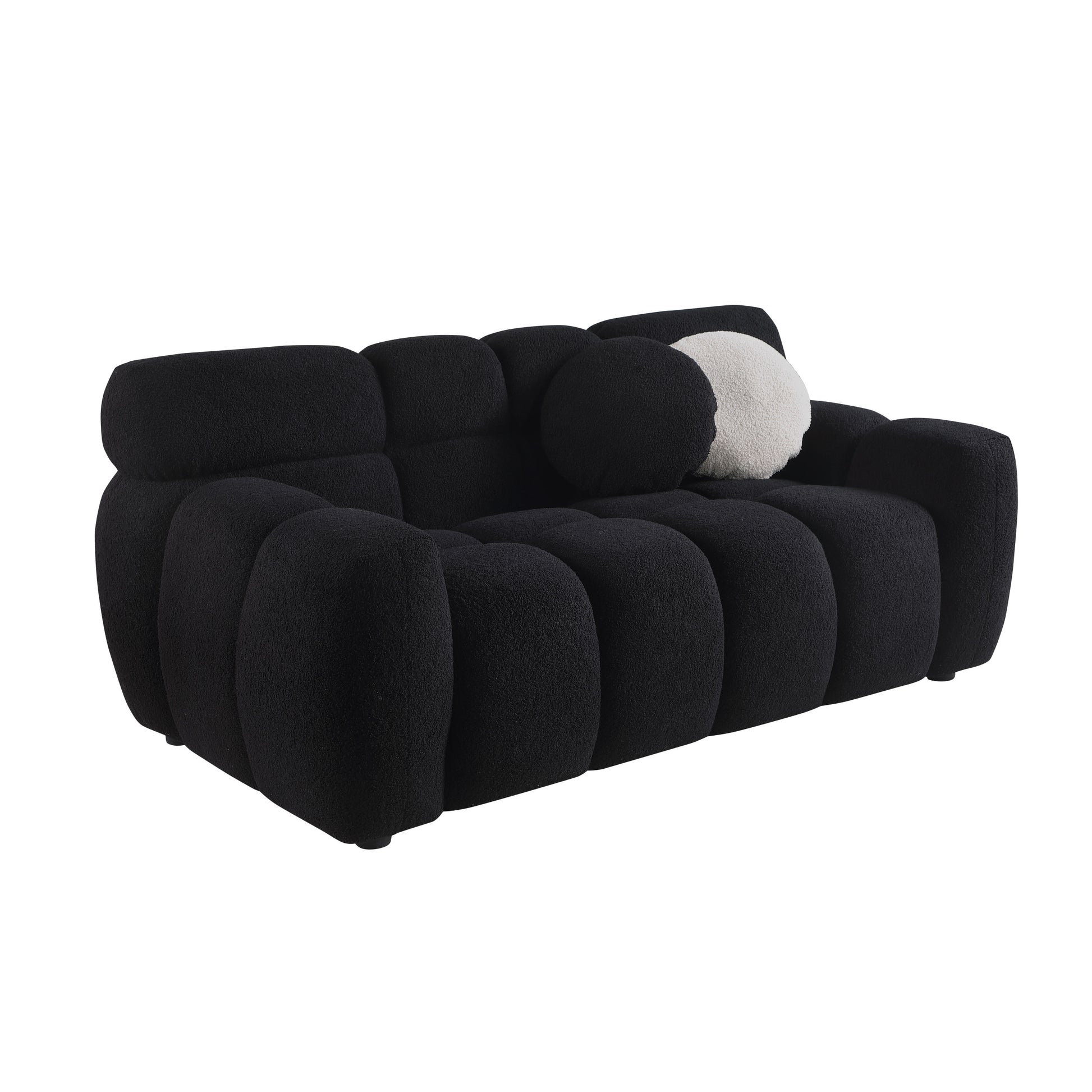 64.96 Length ,35.83" Deepth ,Human Body Structure For Usa People, Marshmallow Sofa,Boucle Sofa ,2 Seater, Beige Boucle Black Light Brown Wood Primary Living Space Medium Soft Split Back Eucalyptus Rolled Arms Boucle 3 Seat