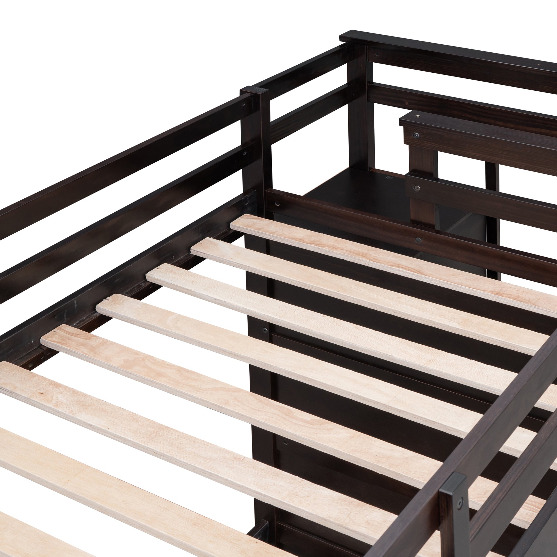 Twin Over Twin Bunk Bed With Trundle And Staircase,Espresso Old Sku:Lt000068Aap Espresso Solid Wood