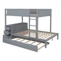 Full Over Full Bunk Bed With Twin Size Trundle, Storage And Desk, Gray Gray Solid Wood