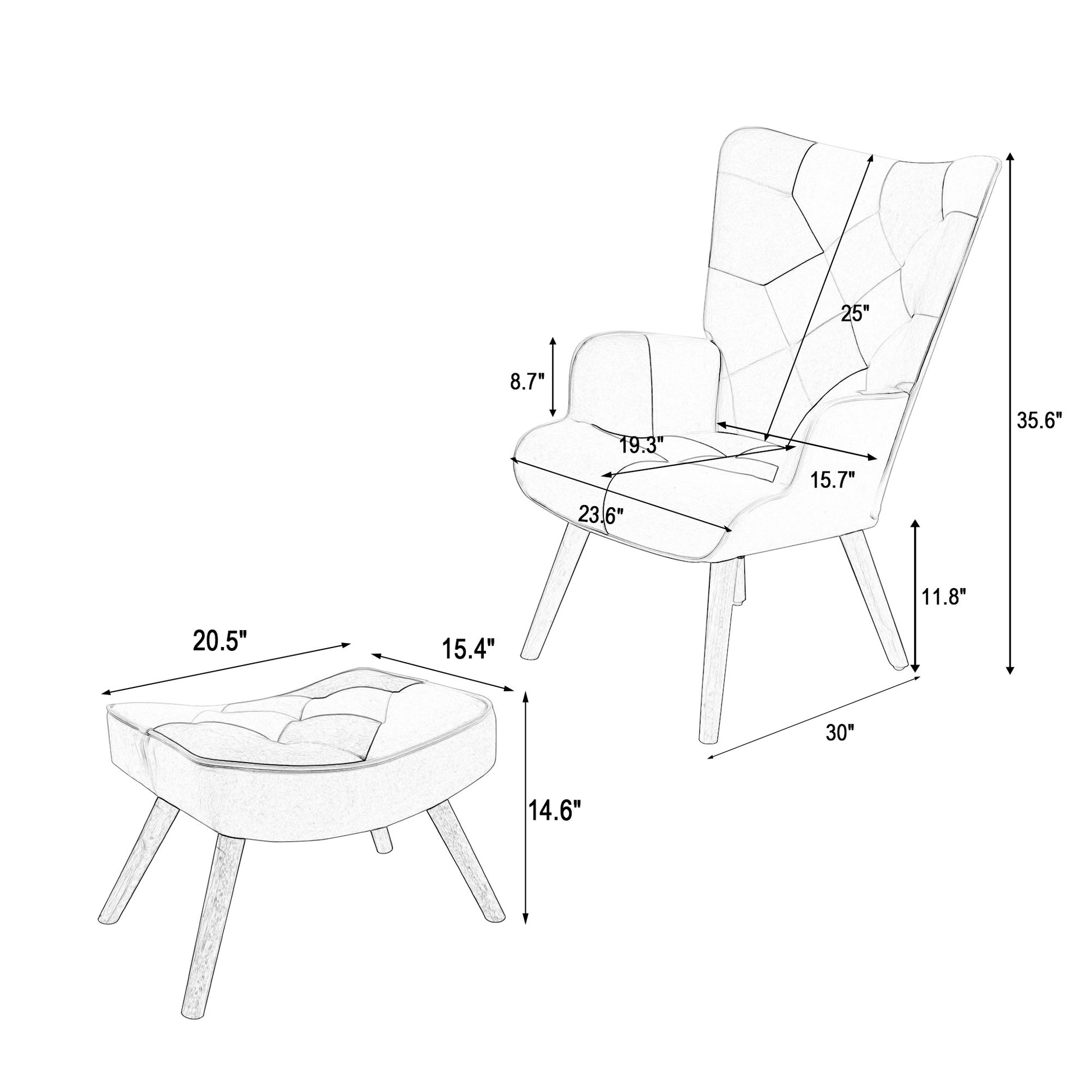 Accent Chair With Ottoman, Living Room Chair And Ottoman Set, Comfy Side Armchair For Bedroom, Creative Splicing Cloth Surface Colorful Solid Wood