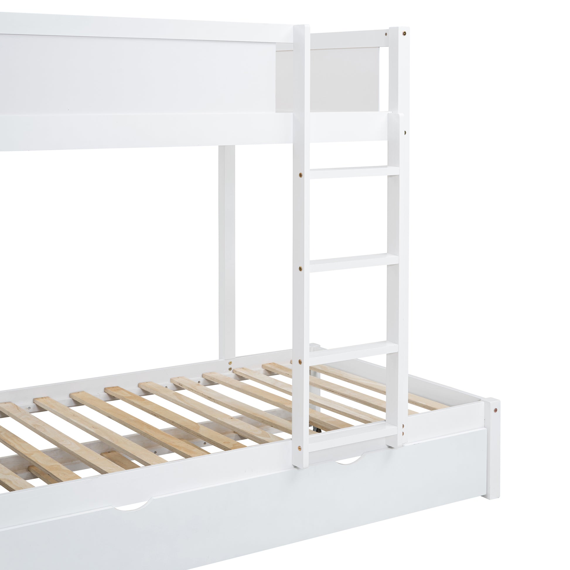 Twin Over Twin Bunk Bed With Twin Size Trundle, Storage And Desk, White White Solid Wood