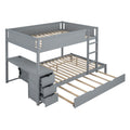 Full Over Full Bunk Bed With Twin Size Trundle, Storage And Desk, Gray Gray Solid Wood