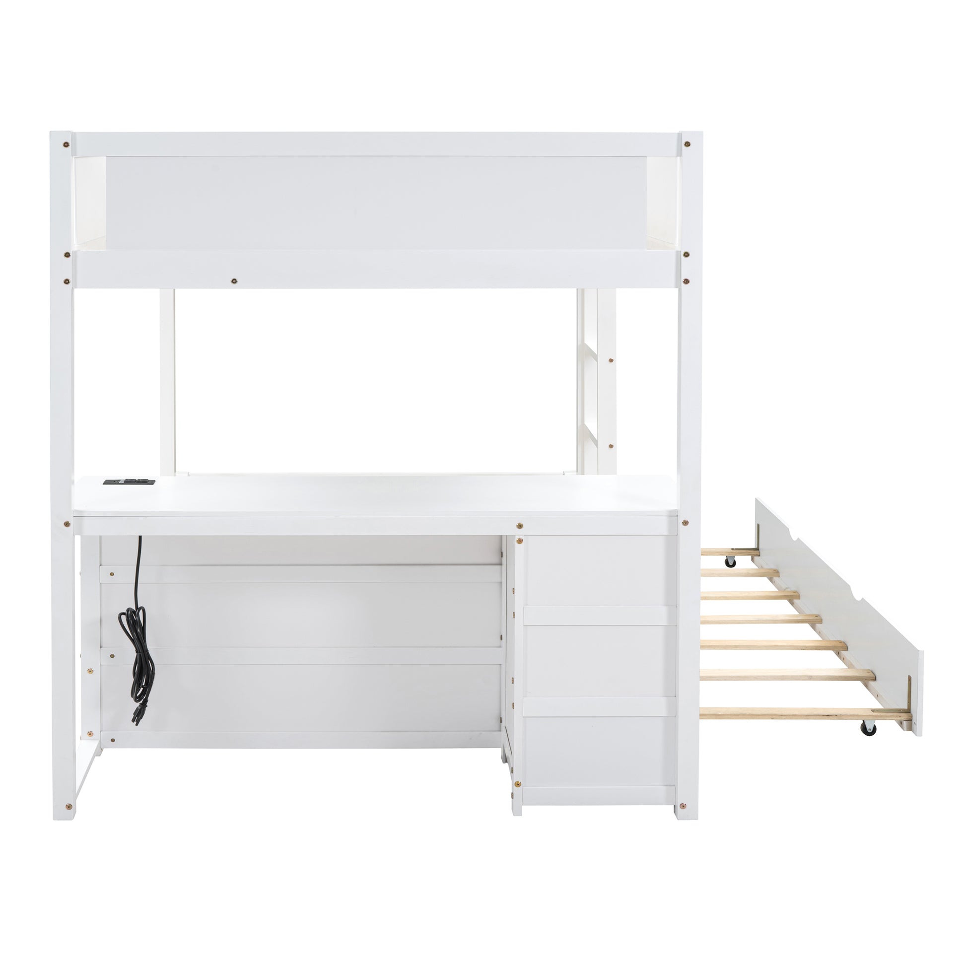 Full Over Full Bunk Bed With Twin Size Trundle, Storage And Desk, White White Solid Wood