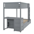 Twin Over Twin Bunk Bed With Twin Size Trundle, Storage And Desk, Gray Gray Solid Wood