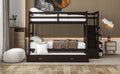 Twin Over Twin Bunk Bed With Trundle And Staircase,Espresso Old Sku:Lt000068Aap Espresso Solid Wood