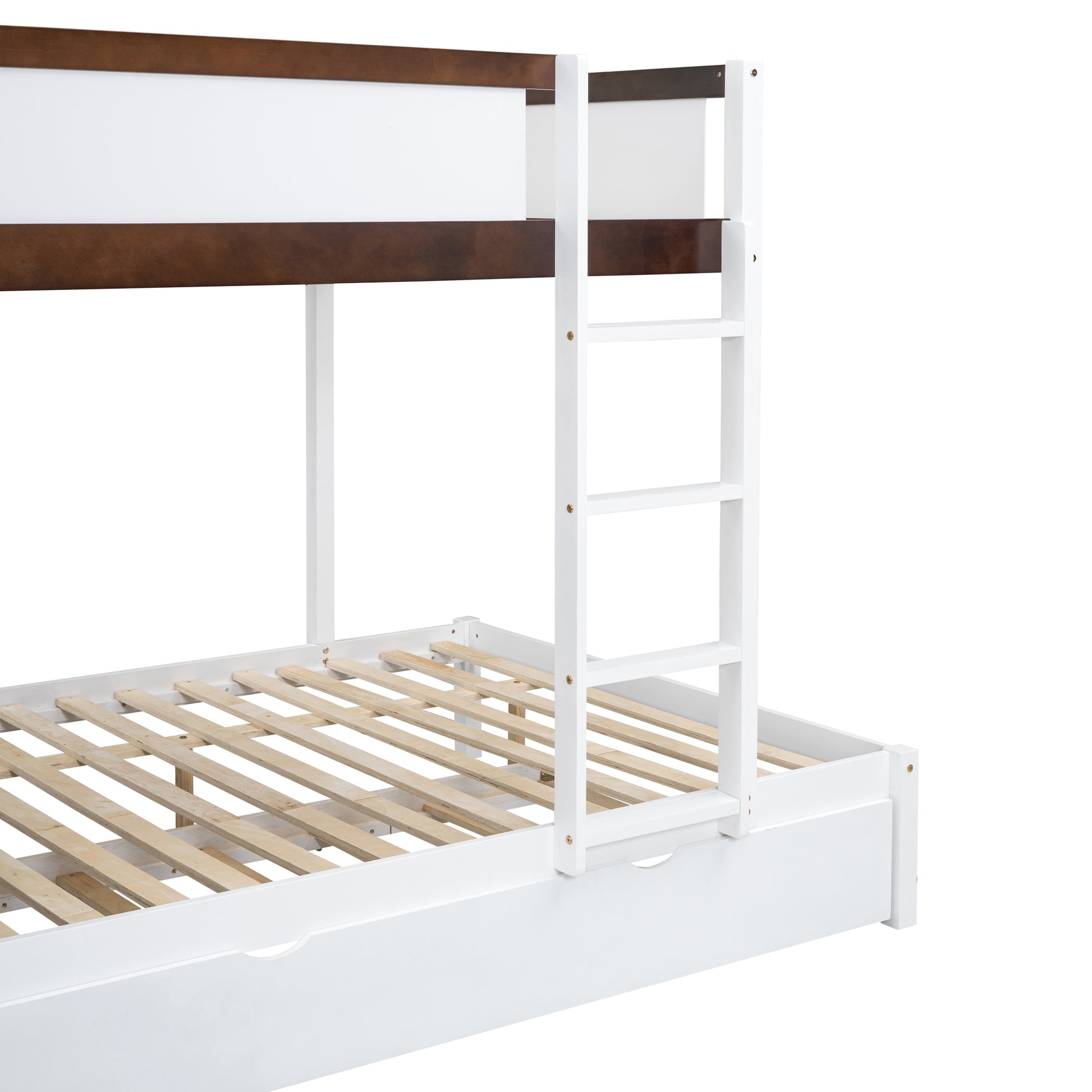 Full Over Full Bunk Bed With Twin Size Trundle, Storage And Desk, White Walnut White Walnut Solid Wood